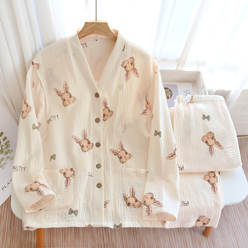 Summer Maternity Pajamas, Thin Cotton Gauze for Postpartum, Suitable for Hospital Stays, Spring and Autumn, May, June, Summer, Pregnancy, Size 4
