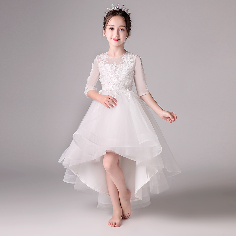 Children White Yarn Princess Dresses Dresses Wedding Girl Wedding Girl's Gown Girl Piano for Birthday Host Summer