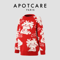 French APOTCARE maternity wear autumn and winter animal year knitted loose and versatile long-sleeved red sweater top