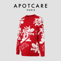 法国 APOTCARE 孕妇装秋冬时尚卡通龙纯棉红色长袖圆领针织衫上衣