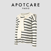 French APOTCARE maternity wear spring and autumn new round neck color-blocked shawl long-sleeved knitted striped top