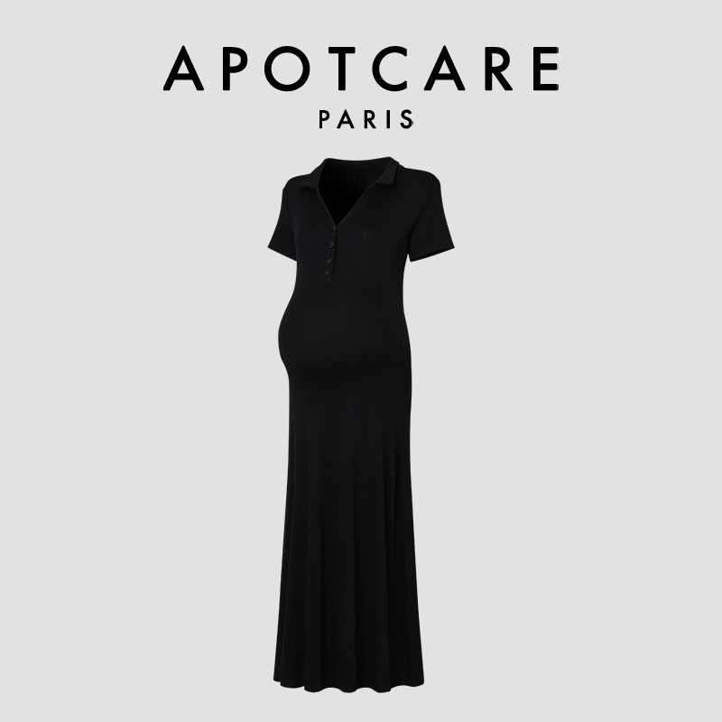 French Apotcare Maternity Wear Summer New Large Size High Elasticity Long Knitted Maternity Dress for Trendy Moms