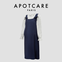 法国 APOTCARE 孕妇装春秋时尚减龄蝴蝶结西装背带连衣裙两件套