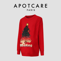 French APOTCARE maternity wear autumn and winter thickened loose Christmas tree red long-sleeved round neck sweater top