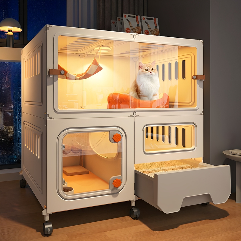 Cat Villa with Integrated Toilet, Drawer-Type, Extra-Large Space, Luxurious Cat Cabinet, One Bedroom, One Living Room, One Bathroom, Home Cat Cage Cat Villa with Integrated Toilet, Drawer-Type, Extra-Large Space, Luxurious Cat Cabinet, One Bedroom, One Living Room, One Bathroom, Home Cat Cage