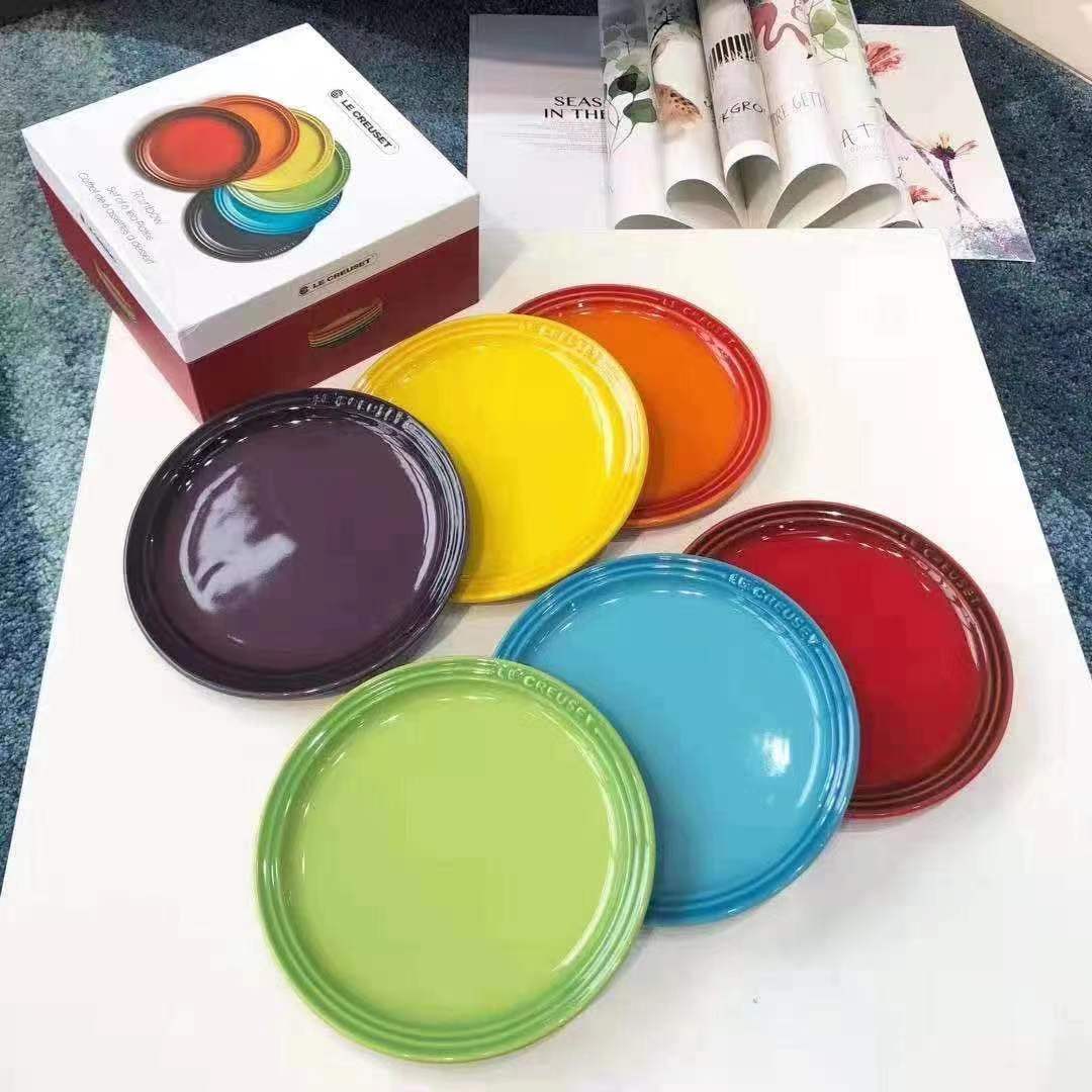 French LE CREUSET cool color ceramic dinner plate 18cm stoneware cooking round plate household fruit plate 23cm