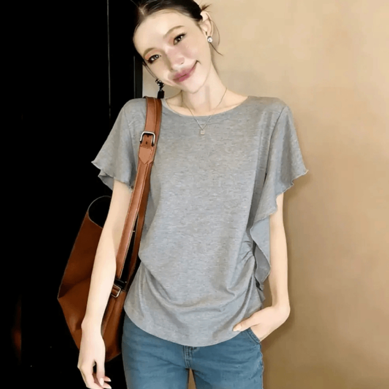 Plus-Size Design with Irregular Ruffles, Short-Sleeved T-Shirt for Women, Summer, Unique and Beautiful, Covers the Belly and Makes You Look Slimmer Plus-Size Design with Irregular Ruffles, Short-Sleeved T-Shirt for Women, Summer, Unique and Beautiful, Covers the Belly and Makes You Look Slimmer