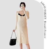 French LOUIS OAKLEY French maternity wear spring and autumn style small long-sleeved small fragrant knitted sweater skirt for women