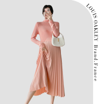 French LOUIS OAKLEY French maternity wear spring and autumn new belly-covering pleated stitching bottoming outer dress