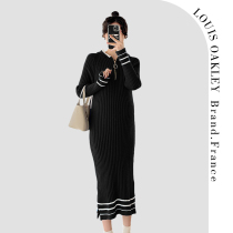 French LOUIS OAKLEY French maternity wear spring and autumn fashionable and versatile striped hooded knitted sweater long skirt