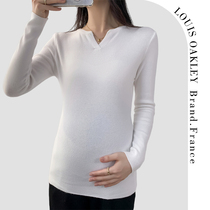 French LOUIS OAKLEY French maternity wear spring and autumn fashionable and sweet V-neck large size sweater tops for women