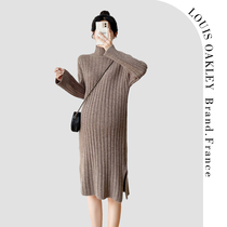 French LOUIS OAKLEY French maternity wear spring and autumn fashion pit strip knitted long-sleeved sweater dress for women