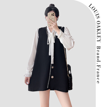 French LOUIS OAKLEY French maternity wear spring and autumn Hepburn style bow tie shirt and vest suit