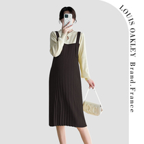 French LOUIS OAKLEY French maternity wear spring and autumn fashionable mid-length contrasting color knitted long-sleeved dress