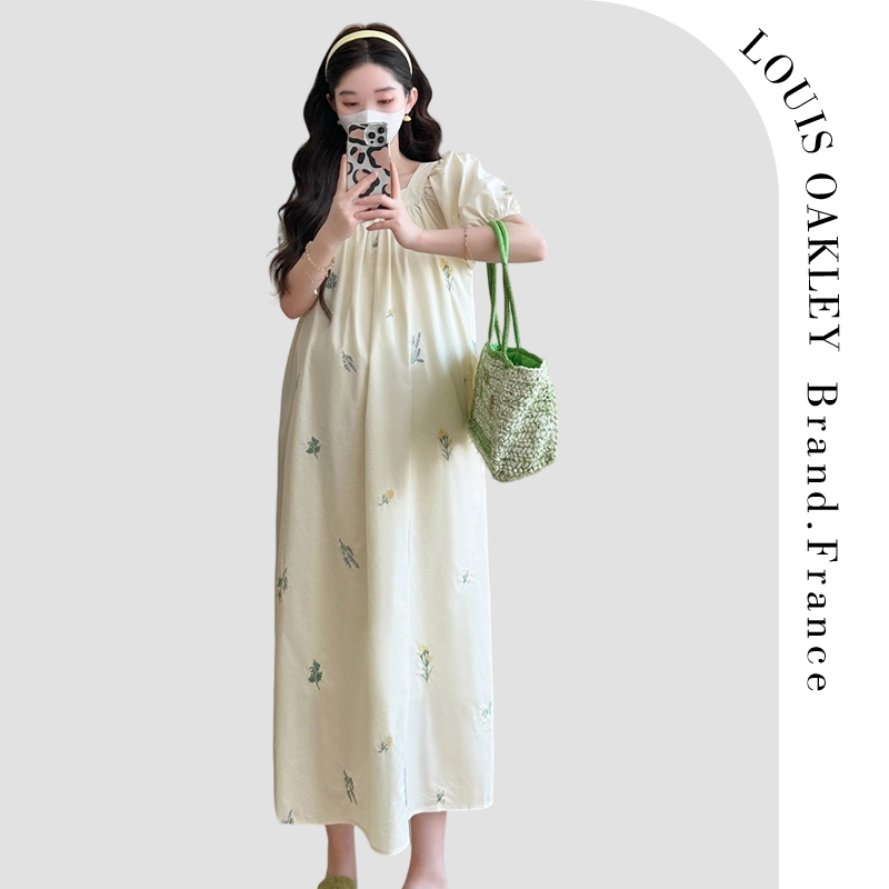French Louis Oakley Maternity Dress, New Summer Fashion, Age-Reducing, Heavy-Duty Embroidery Maternity Dress
