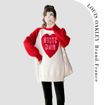 French LOUIS OAKLEY French maternity wear spring and autumn new contrast color lazy style love red sweater for women