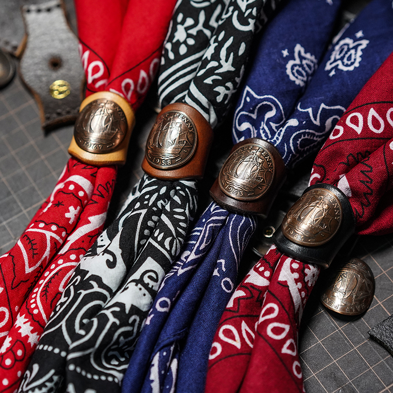 Original personality Ami khaki American retro handmade vegetable tanned cowhide scarf buckle square scarf buckle ins tide Hong Kong style RRL