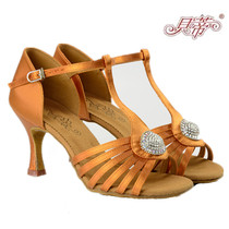 Betty Dance Shoes Womens Latin Shoes 2338 Satin Dark Skin Cha Cha Dance Ballroom Dance Shoes Soft Sole