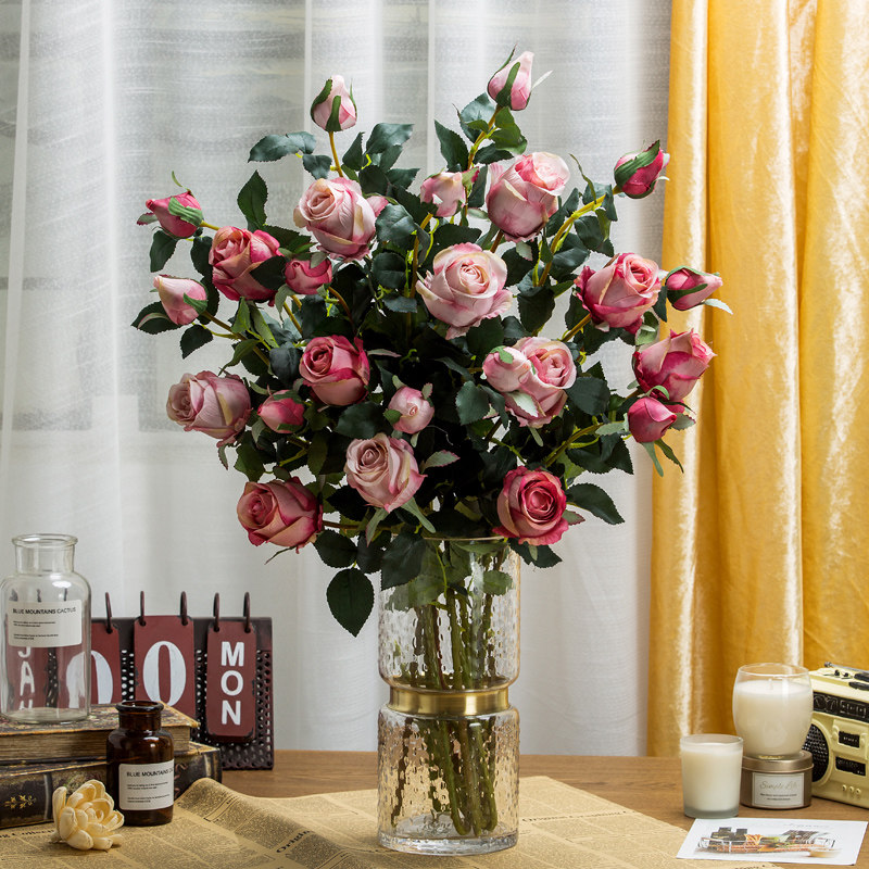Nordic Light Lavish Bulgarian Rose Emulation Bouquet Single-Branch Living Room Table Decoration Floral Swing Piece Fake Flower Suit