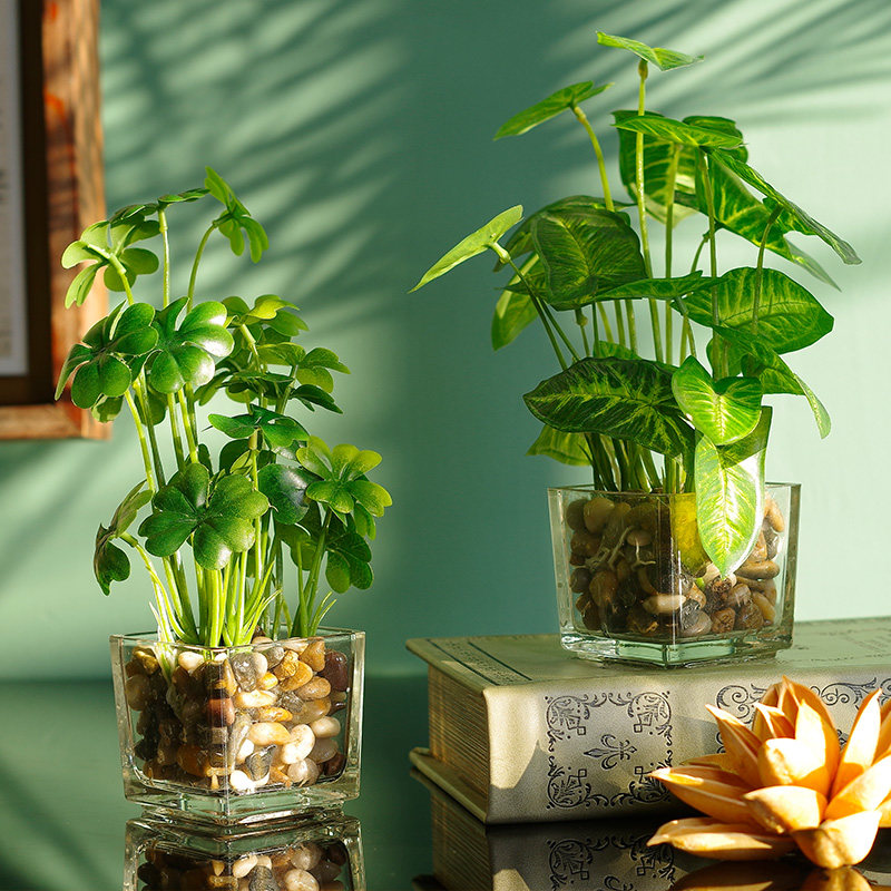 Simulation green plant flower suit simulation flower living room pendulum piece gold Ge four leaf grass plant false grass small potted bonsai