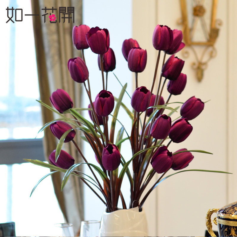 Emulation flower tulip single branch silk flower fake flower decoration flower living-room home ornament vase on floor floral art swing piece