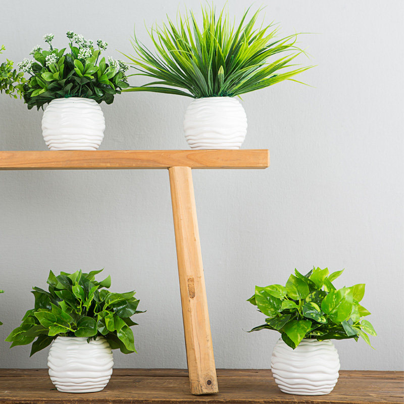 Simulation plant set decoration green plant small potted decoration flower art plastic fake flower fake grass green dill simulation flower living room