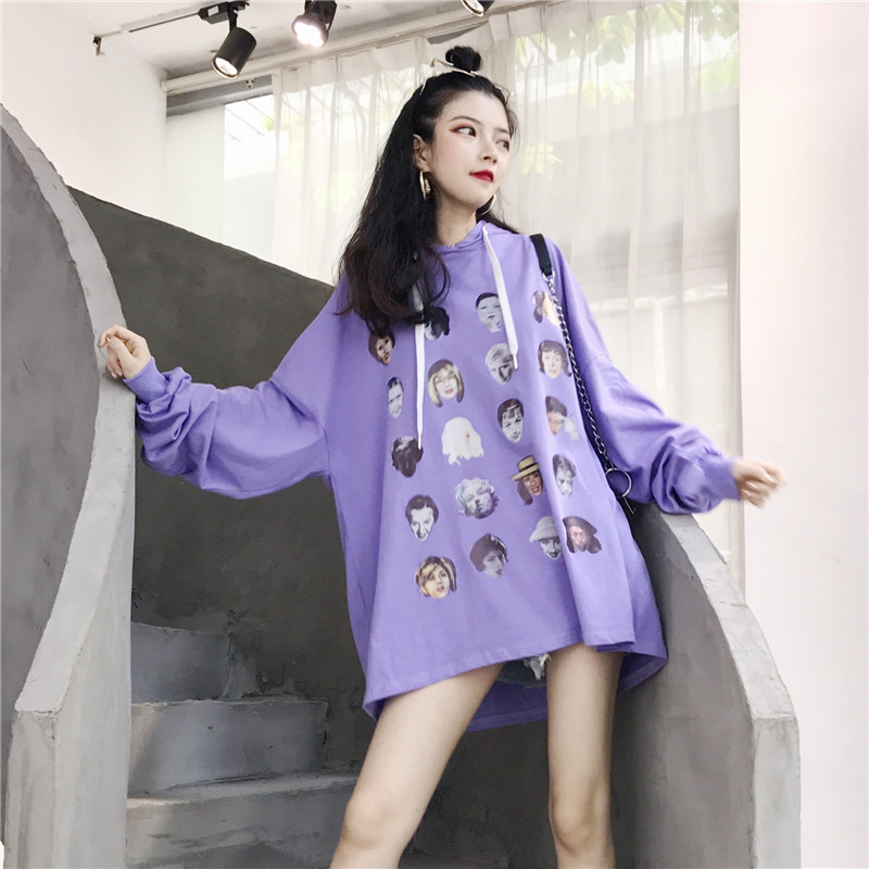 VK旗艦店 韓系個性連帽印花滿版長袖洋裝