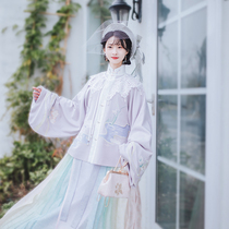 Mrs. Chi Xia Xiang: Xiangyues original improvement of Hanfu Ming system stand-up collar short jacket hundred layers of skirt rainbow print