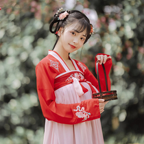 Chi Xia Bodhi: Lotus original improvement of Hanfu Tang style all chest skirt spring womens suit lotus embroidery