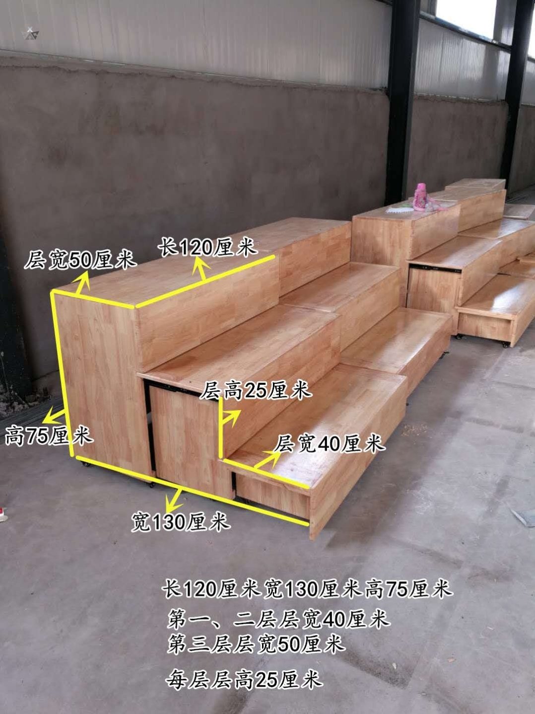 Chorus stage group photo photo stage retractable chorus stage music classroom solid wood movable folding three-story group photo stage