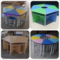 Customized round hexagonal art painting table school desk trapezoidal library table discussion table table chair conference table