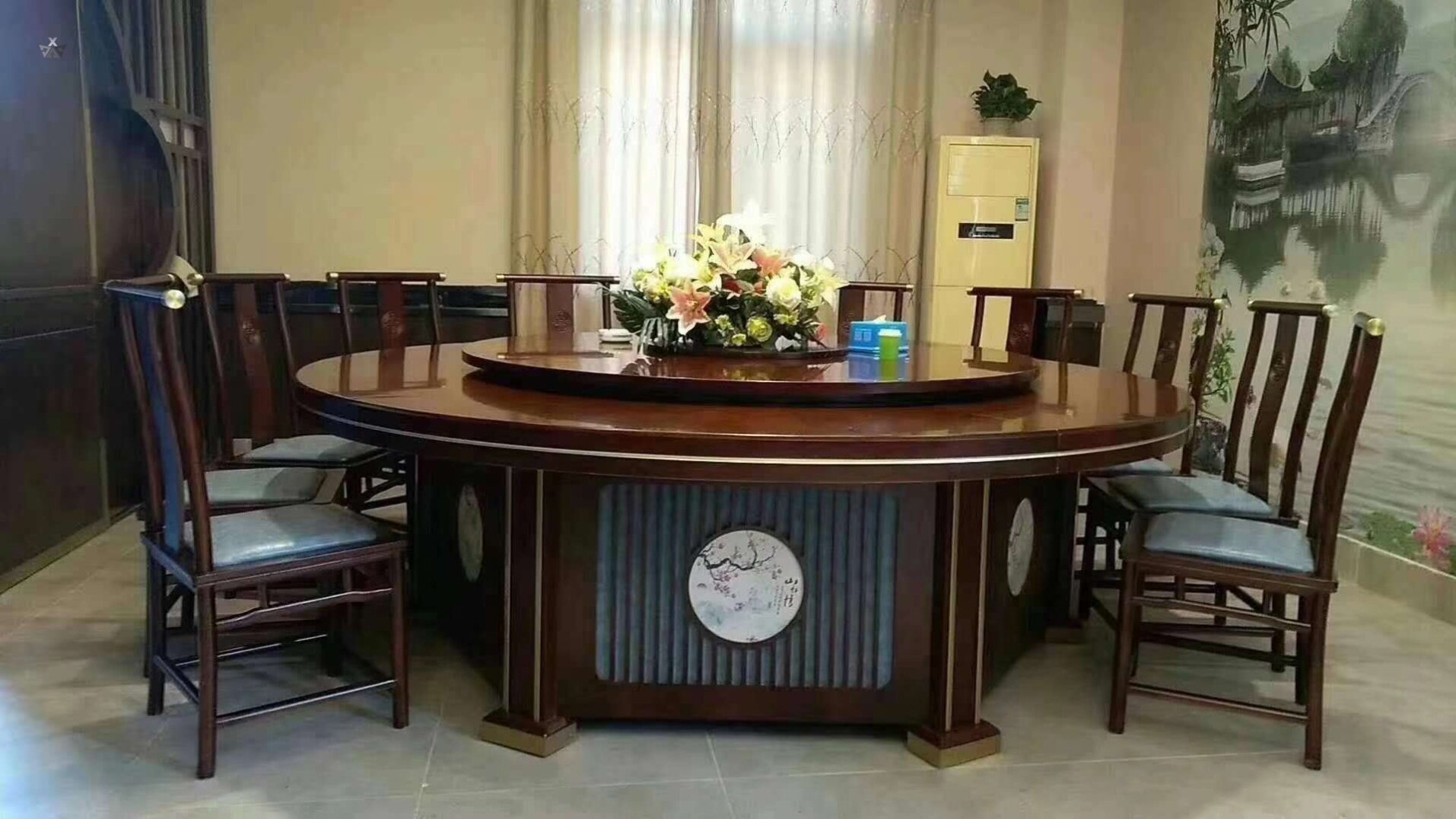 Modern minimalist electric dining room Dining Hall Round Table Marble Face Big Round Table Modern Chinese Imitation Marble Round Table