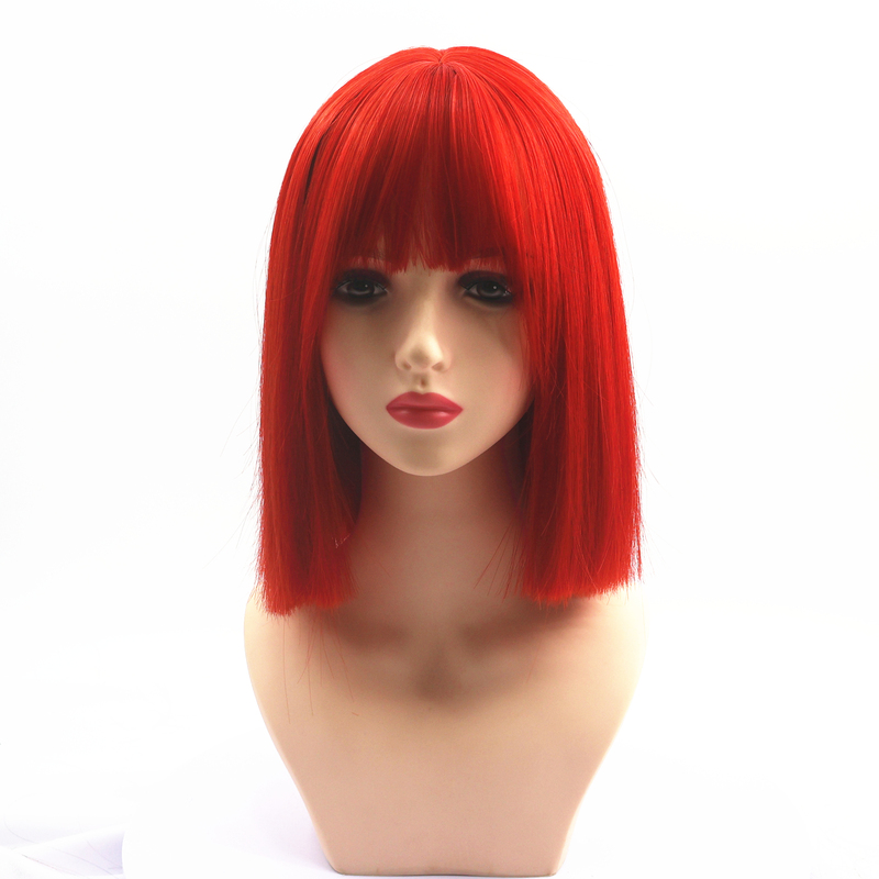 Red Wig, One Cut, Two Layers, Short Straight Hair, Lolita Bangs, Bob Haircut, Versatile Cosplay Wig