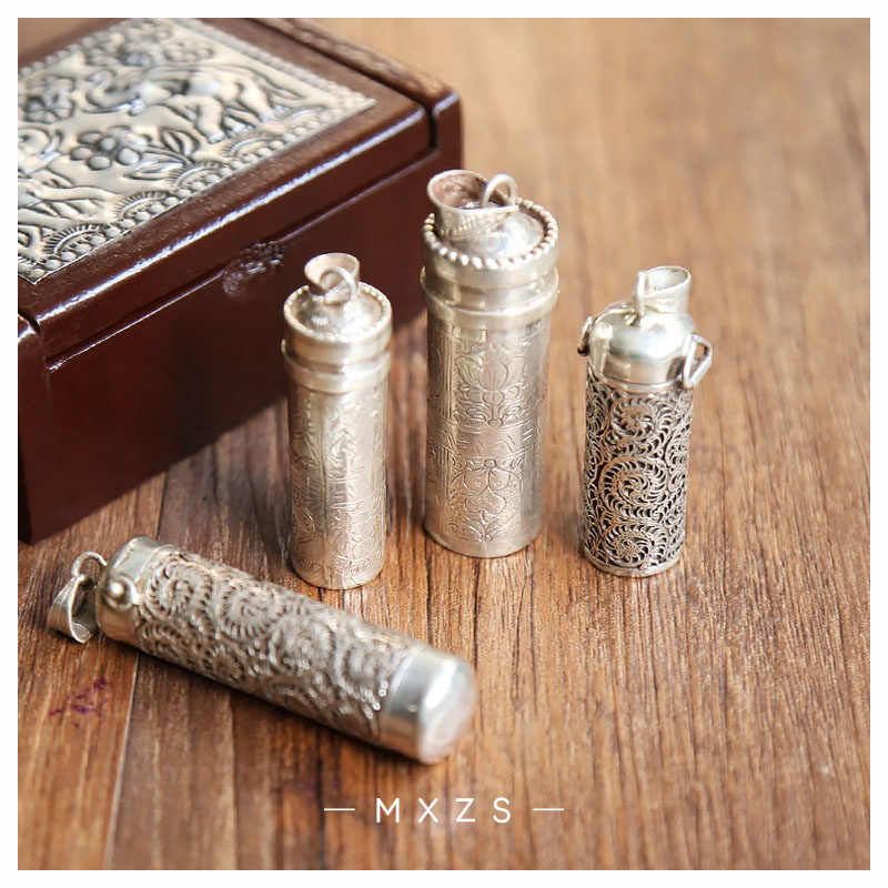Nepal Handmade S925 Pure Silver Ornament Gau Box Pendant Men Pendant Pendant Fur Coat Chain Diy Accessories