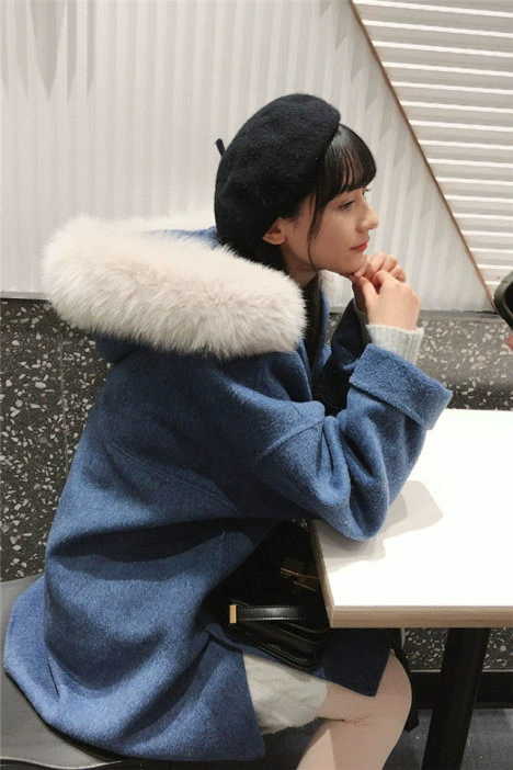 2018 thời trang mới áo khoác lông cừu ngọt ngào nữ dài phần lông cáo cổ áo lỏng lẻo phiên bản Hàn Quốc của áo khoác len