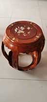 Carved inlaid solid wood red black rosewood table drum stool piano stool flower stool tea stool red Chinese style ethnic style