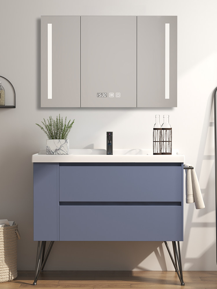 Bathroom smart mirror Bathroom cabinet Sink Wash basin basin cabinet Combination Powder room sink Blue mirror cabinet Nordic