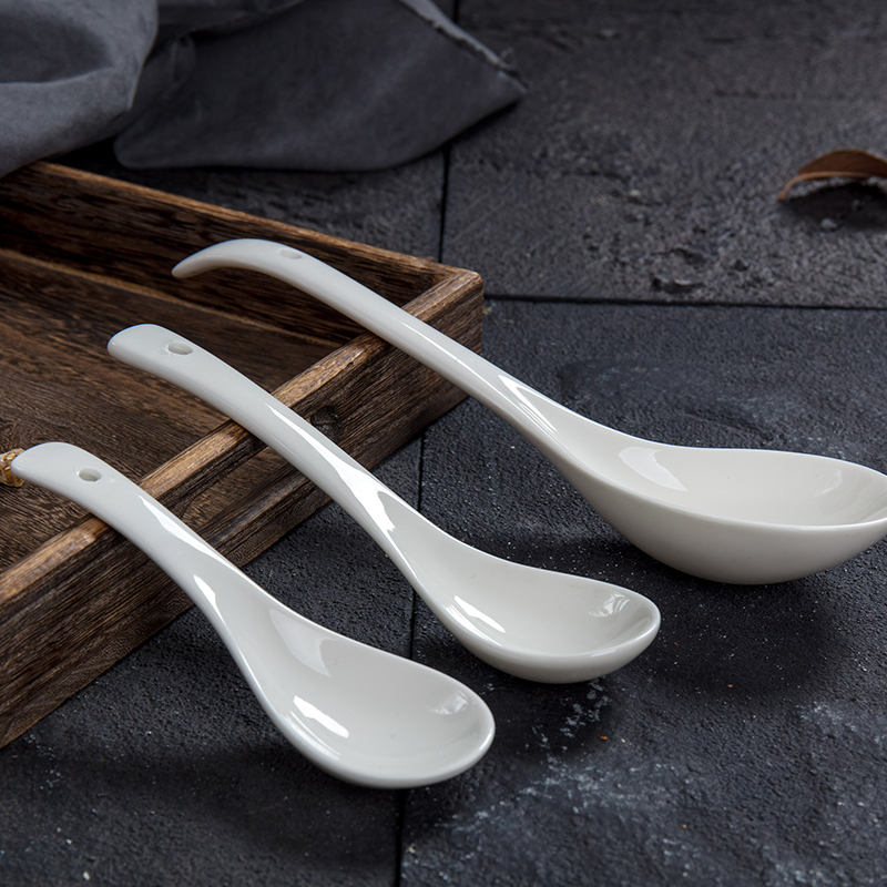 Ceramic soup spoon long handle household size drinking spoon rice spoon porridge spoon hot pot spoon commercial thickened kitchen spoon