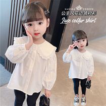 Small children white shirt girl spring autumn doll turned collar baby hit bottom foreign air trendy long sleeve lace blouse fashion
