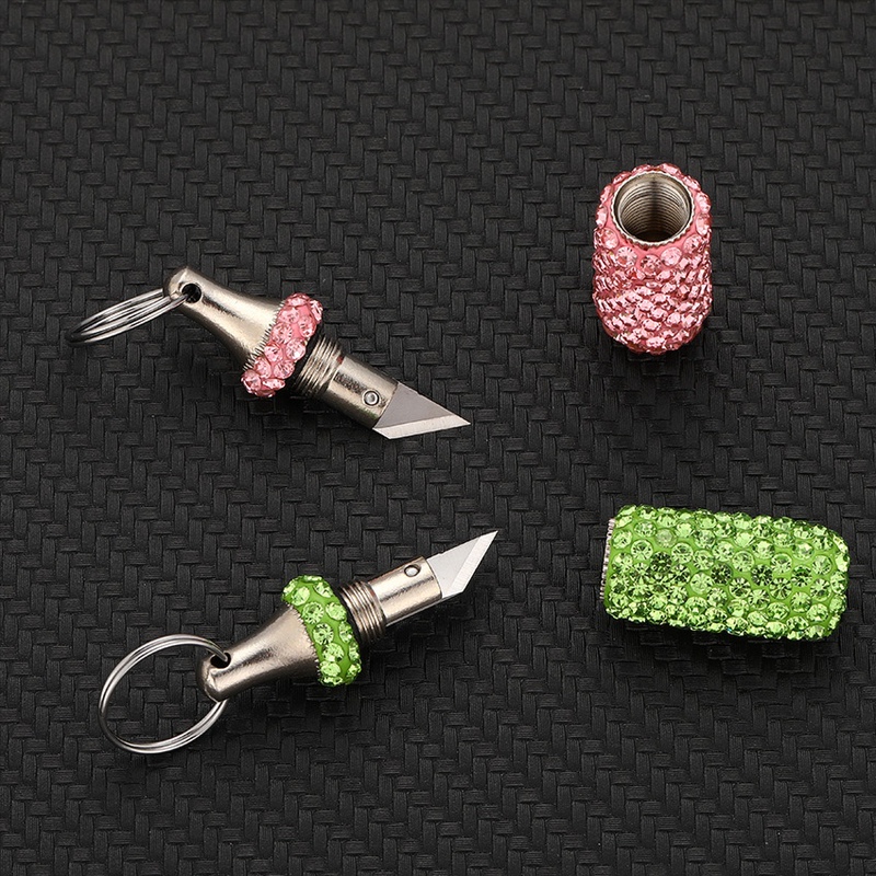 Mini Knife with Diamond-Encrusted Pendant Keychain for Women, Self-Defense, Package Opening Knife, Compact Courier Knife, Discreet