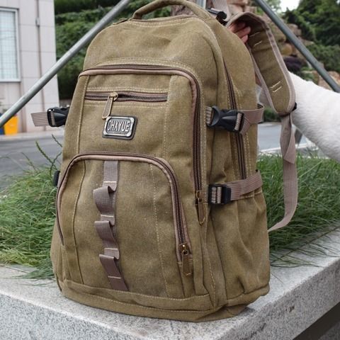 New Backpack Men's Double Shoulder Bag Thickened Canvas High School Junior High School Students School Bag Retro Trend Outdoor Travel Bag-Taobao