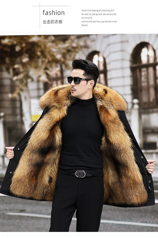 Men's Parka 2024 Winter Detachable Inner Mink Fur Integrated Mid-Length Coat Thick Faux Fur Jacket