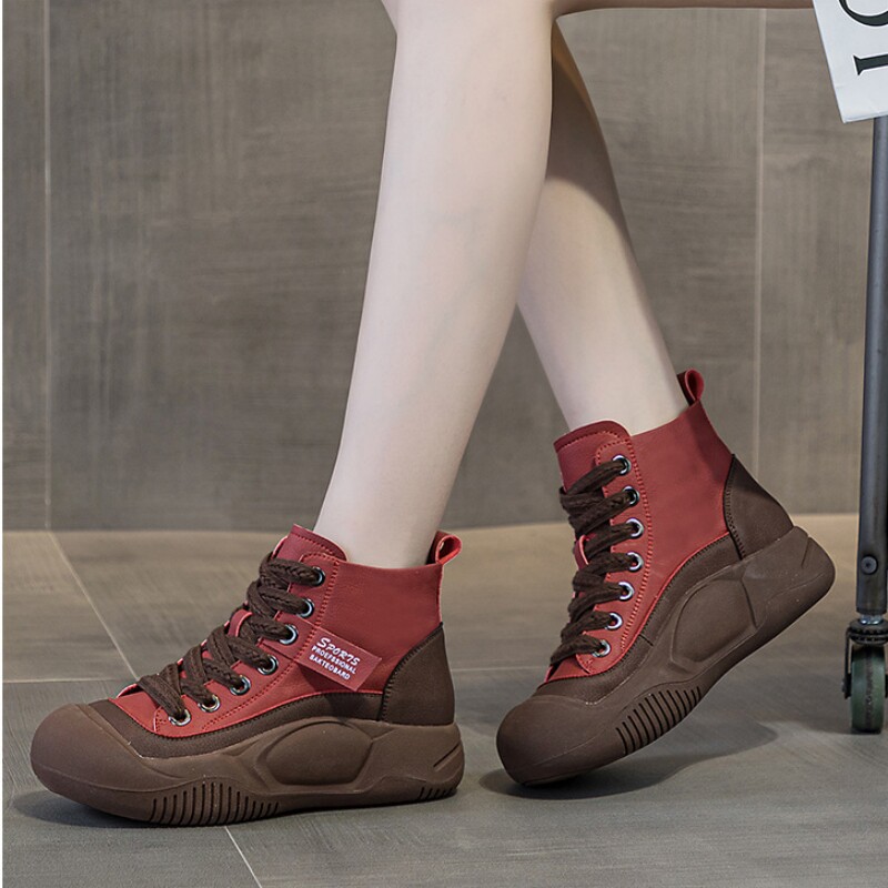 OHGC Spain small crowdleather women shoes 2023 autumn winter new thick bottom inner heightening sports casual shoes old daddy shoes-Taobao