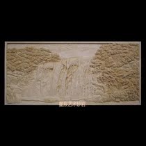  Sandstone FRP relief Chinese style high mountains and rivers sculpture garden landscape background Decorative art landscape mural