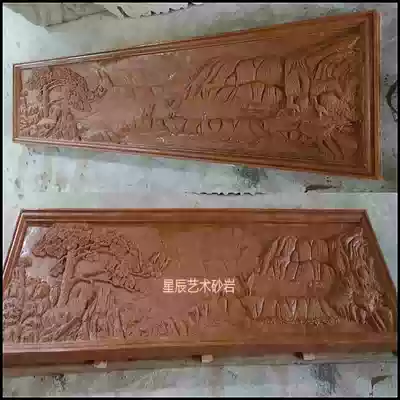 Artificial sandstone relief background wall landscape mural Glass fiber sand sculpture Welcoming pine garden flower pot fountain