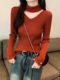 红色挂脖V领毛衣女装春秋2025新款半高领镂空针织打底衫内搭上衣