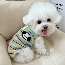 2025 Spring/Summer New Dog Striped Vest Pet Anti-Shedding Clothes Teddy Bichon with Leash Clip Couple Outfit