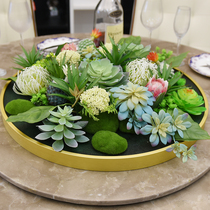 Simulated succulents hotel large round table flower table decoration Chinese table flower creative table core decoration decoration