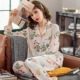 Mùa hè cotton lụa pijama của phụ nữ phần mỏng dài tay quần dài phù hợp với mùa xuân và mùa thu áo nịt bông nhân tạo nhỏ tươi Nhật Bản dịch vụ tại nhà - Cha mẹ và con