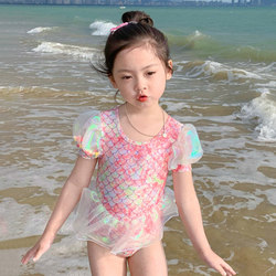 ຊຸດລອຍນ້ຳເດັກນ້ອຍຂອງສາວງາມ ແລະ ສະໄຕລ໌ mermaid Princess puff sleeve one-piece baby skirt swimsuit vacation quick-drying